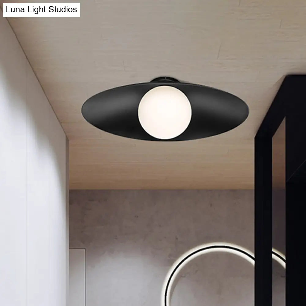 Modern Simple Orb Flush Mount Ceiling Light With Frosted Glass - 1 Black/White Oval Metal Shade