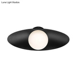 Modern Simple Orb Flush Mount Ceiling Light With Frosted Glass - 1 Black/White Oval Metal Shade