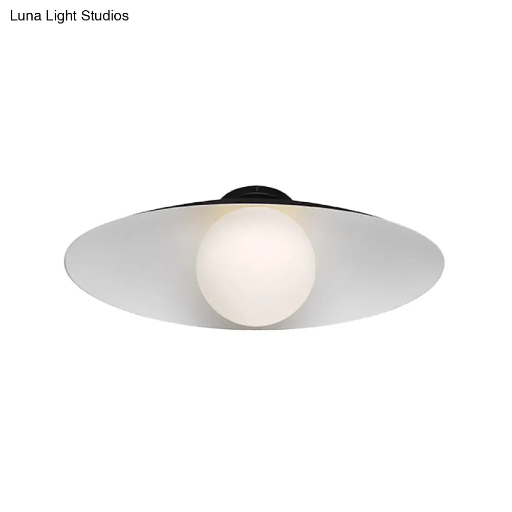 Modern Simple Orb Flush Mount Ceiling Light With Frosted Glass - 1 Black/White Oval Metal Shade