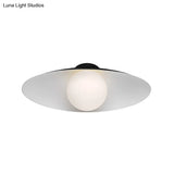 Modern Simple Orb Flush Mount Ceiling Light With Frosted Glass - 1 Black/White Oval Metal Shade