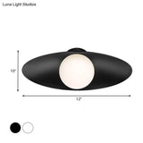 Modern Simple Orb Flush Mount Ceiling Light With Frosted Glass - 1 Black/White Oval Metal Shade