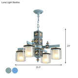 Modern Sky Blue Dual Cylinder Chandelier With Nordic Design - 4 Bulbs Clear And Opal Glass Down