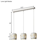 Modern Small Drum Crystal Pendant With 3 White Bulbs - Flower Cluster Ceiling Light