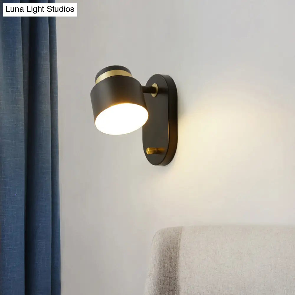 Modern Small Drum Wall Sconce With Rotatable Led Light - Black And Gold