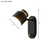 Modern Small Drum Wall Sconce With Rotatable Led Light - Black And Gold