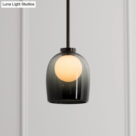 Modern Smoke Gray/Clear Glass Bell Pendant Light - Stylish 1-Light Dining Room Hanging Lamp Kit