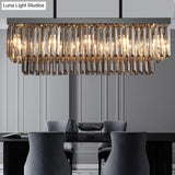 Modern Smoke Gray Crystal Block Island Lamp Chandelier - 10 Lights Rectangle Shape 31.5/39 Wide