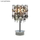 Modern Smoke Gray Crystal Cylindrical Table Lamp - 2 Heads Living Room Nightstand Light