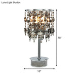 Modern Smoke Gray Crystal Cylindrical Table Lamp - 2 Heads Living Room Nightstand Light