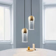 Modern Smoke Gray Glass Cylinder Pendant Light Fixture With Wood Globe Shade - Ideal For Dining Room