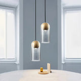 Modern Smoke Gray Glass Cylinder Pendant Light Fixture With Wood Globe Shade - Ideal For Dining Room