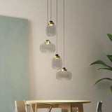 Modern Smoke Grey Glass Ellipse Pendant Light For Living Room With Adjustable Warm/White/Natural