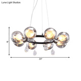 Modern Smoke Grey Glass Orb Pendant Chandelier With Droplet - 8 Lights Black