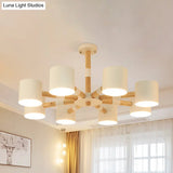 Modern Snowflake Hanging Light: Drum Shade Macaron Wood Chandelier For Living Room