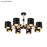 Modern Snowflake Hanging Light: Drum Shade Macaron Wood Chandelier For Living Room