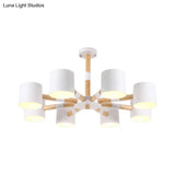 Modern Snowflake Hanging Light: Drum Shade Macaron Wood Chandelier For Living Room