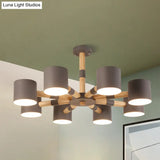 Modern Snowflake Hanging Light: Drum Shade Macaron Wood Chandelier For Living Room
