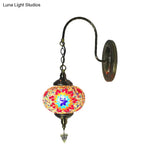 Modern Sphere Cut Glass Wall Lamp In Red/Red & Blue Stylish Decorative Light For Living Room With 1