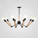 Modern Spider Chandelier With Black And Wood Accents For Loft Style Living Rooms 8 /