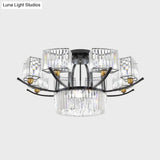 Modern Sputnik Crystal Block Flush Light Fixture - 9/12 Head Semi Mount In Black
