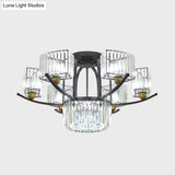 Modern Sputnik Crystal Block Flush Light Fixture - 9/12 Head Semi Mount In Black