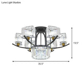 Modern Sputnik Crystal Block Flush Light Fixture - 9/12 Head Semi Mount In Black
