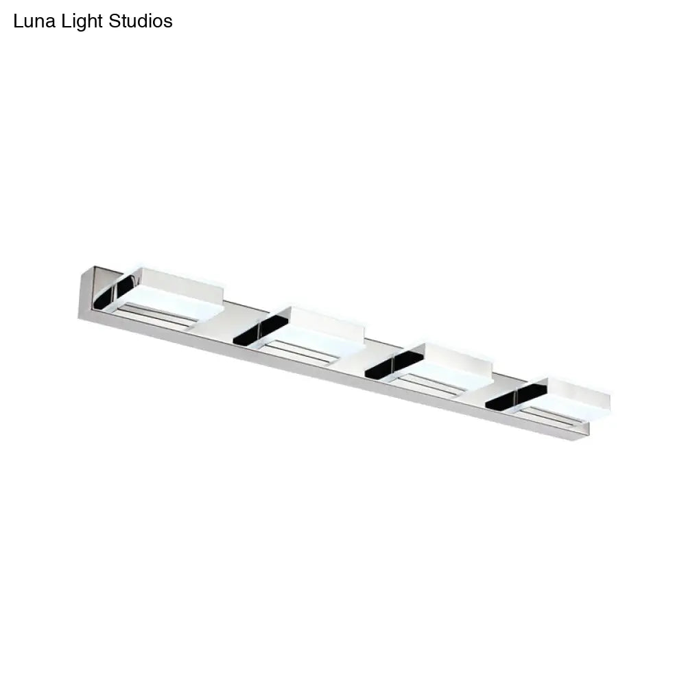 Modern Square Acrylic Vanity Light With Chrome Wall Mount - Available In 1-4 Lights