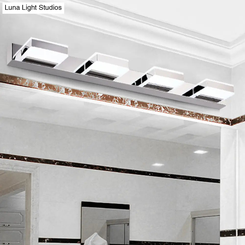 Modern Square Acrylic Vanity Light With Chrome Wall Mount - Available In 1-4 Lights