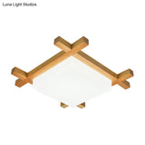 Modern Square Acrylic Wood Ceiling Lamp - White Led Flush Mount 15’/19’/23.5’ Width Ideal For