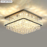 Modern Square Crystal Block Ceiling Light With 8 Heads - Nickel Flush Mount Lamp
