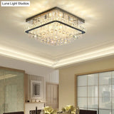 Modern Square Crystal Block Ceiling Light With 8 Heads - Nickel Flush Mount Lamp