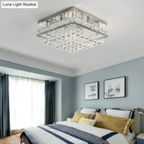 Modern Square Crystal Block Ceiling Light With 8 Heads - Nickel Flush Mount Lamp