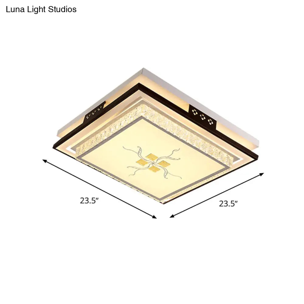 Modern Square Crystal Led Flush Light For Bedroom Ceiling - White With 3 Color Options