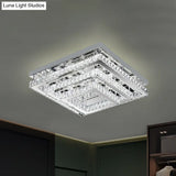 Modern Square Crystal Semi Flush Led Ceiling Light For Bedrooms - Stainless Steel Finish