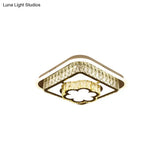 Modern Square/Flower Flush Ceiling Light - Clear Crystal Led White Bedroom