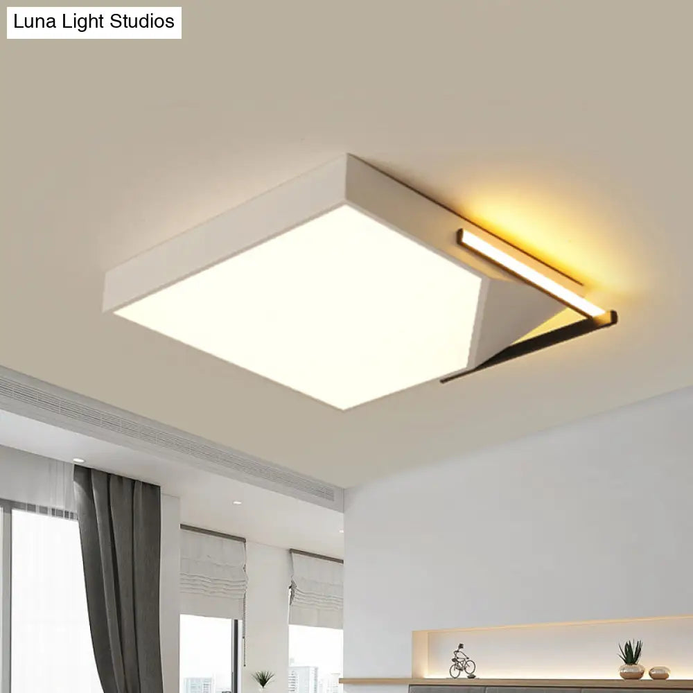 Modern Square Flush Mount Ceiling Light With Acrylic Shade - Black/White Led Fixture For Bedroom