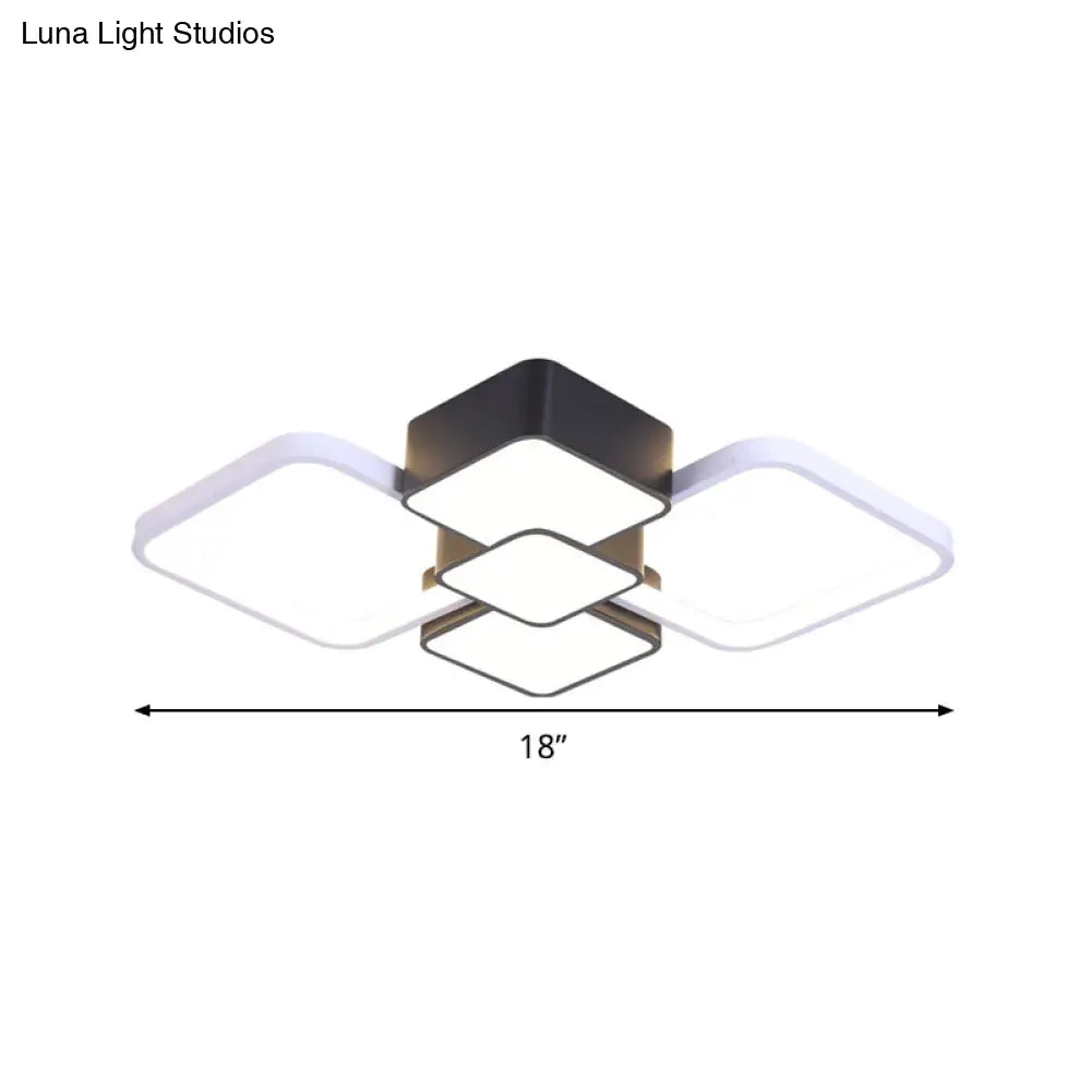 Modern Square Flush Mount Led Ceiling Light In Black With Warm/White 18’/21.5’ Wide