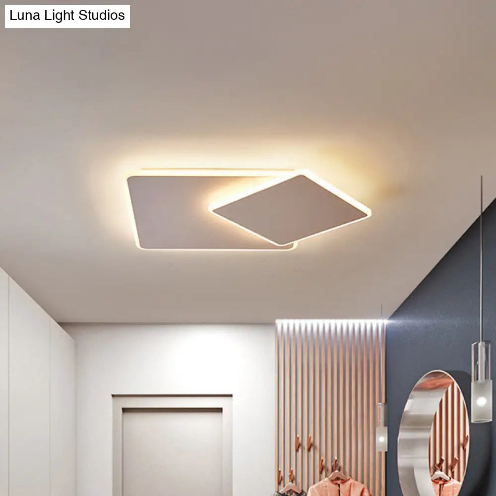Modern Square Flush Mount Led Ceiling Light White/Coffee Acrylic 16’/19.5’ Wide Warm/White Lighting
