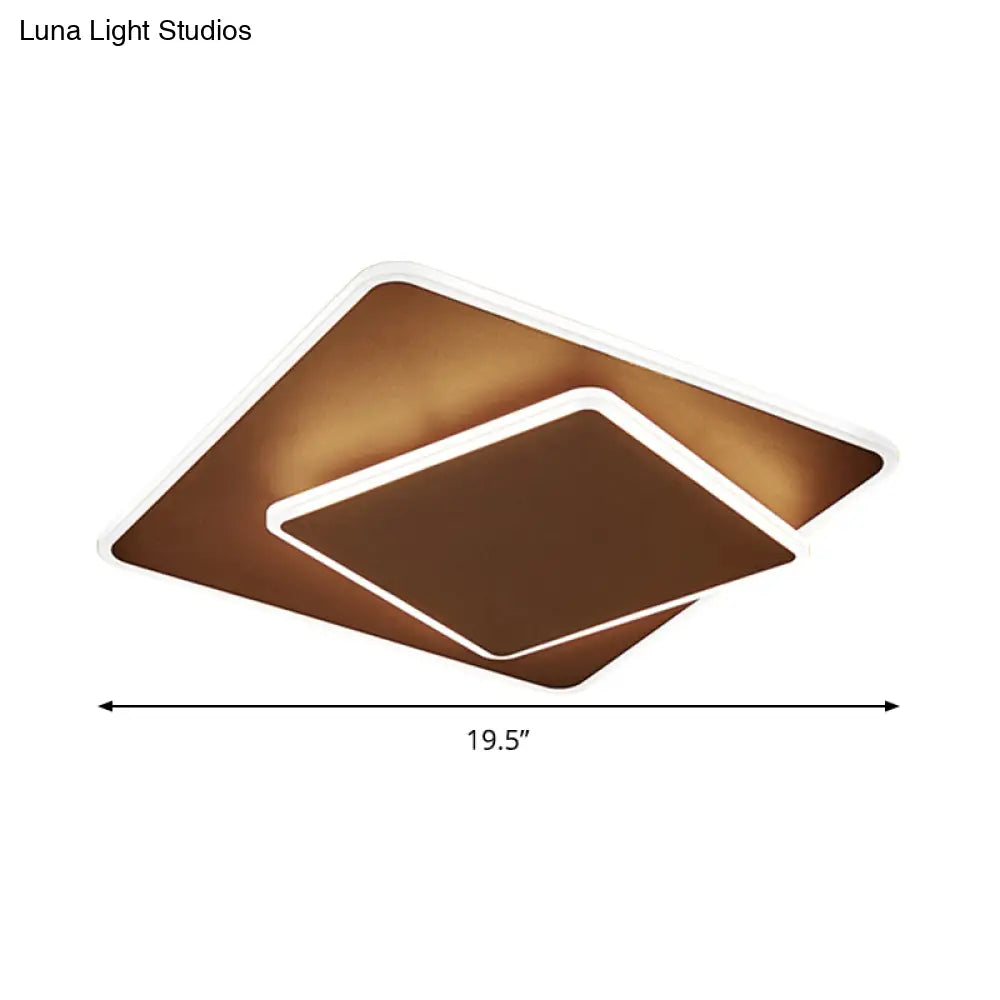 Modern Square Flush Mount Led Ceiling Light White/Coffee Acrylic 16’/19.5’ Wide Warm/White Lighting