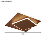 Modern Square Flush Mount Led Ceiling Light White/Coffee Acrylic 16’/19.5’ Wide Warm/White Lighting