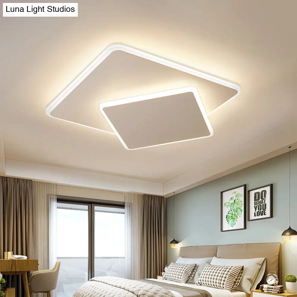 Modern Square Flush Mount Led Ceiling Light White/Coffee Acrylic 16’/19.5’ Wide Warm/White Lighting