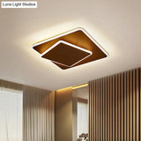 Modern Square Flush Mount Led Ceiling Light White/Coffee Acrylic 16’/19.5’ Wide Warm/White Lighting