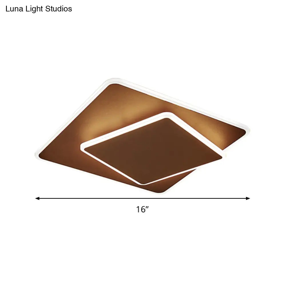 Modern Square Flush Mount Led Ceiling Light White/Coffee Acrylic 16’/19.5’ Wide Warm/White Lighting