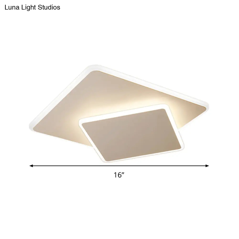 Modern Square Flush Mount Led Ceiling Light White/Coffee Acrylic 16’/19.5’ Wide Warm/White Lighting
