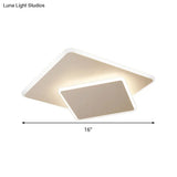 Modern Square Flush Mount Led Ceiling Light White/Coffee Acrylic 16’/19.5’ Wide Warm/White Lighting