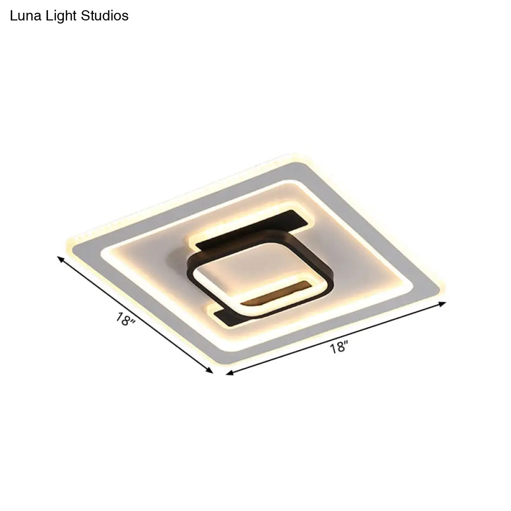 Modern Square Frame Flush Mount Lamp - Metallic Black And White Led Fixture With Warm/White