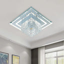 Modern Square Led Ceiling Flush Mount - Clear Faceted Crystal Light Fixture In Warm/White/Multi