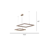 Modern Square Led Ceiling Light: 2-Light Aluminum Chandelier In Coffee Finish For Dining Room /