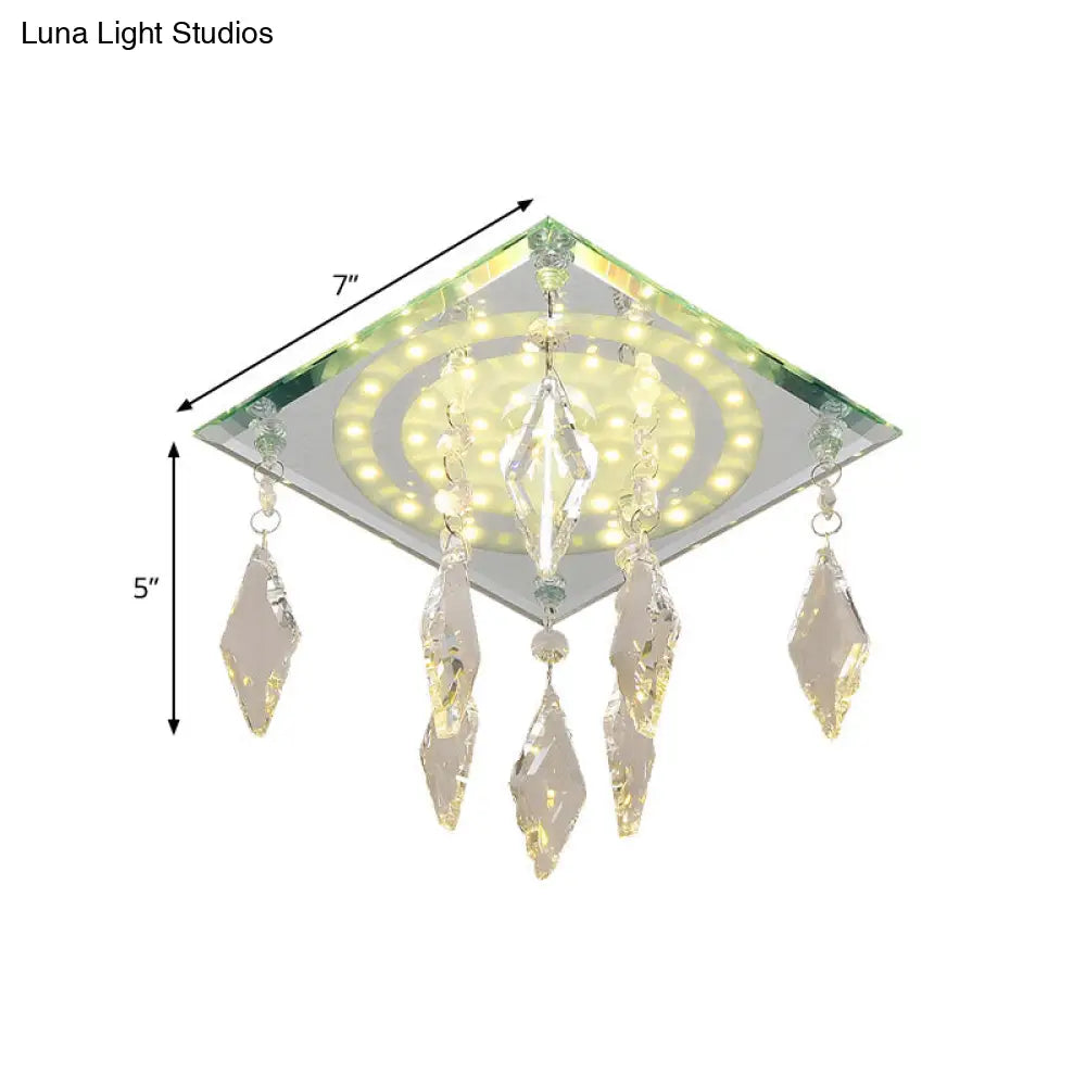 Modern Square Led Clear Crystal Flush Mount Ceiling Light For Corridors