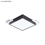 Modern Square Metallic Ceiling Light Fixture: Led Flushmount Lighting In Black/White Warm/White